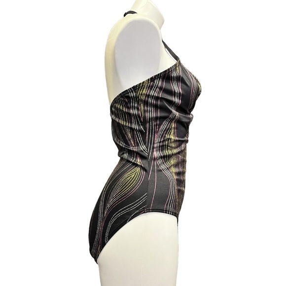 VINTAGE Black One Piece Swimsuit NWT 16 Glitter Cutouts Newport News - Picture 3 of 9